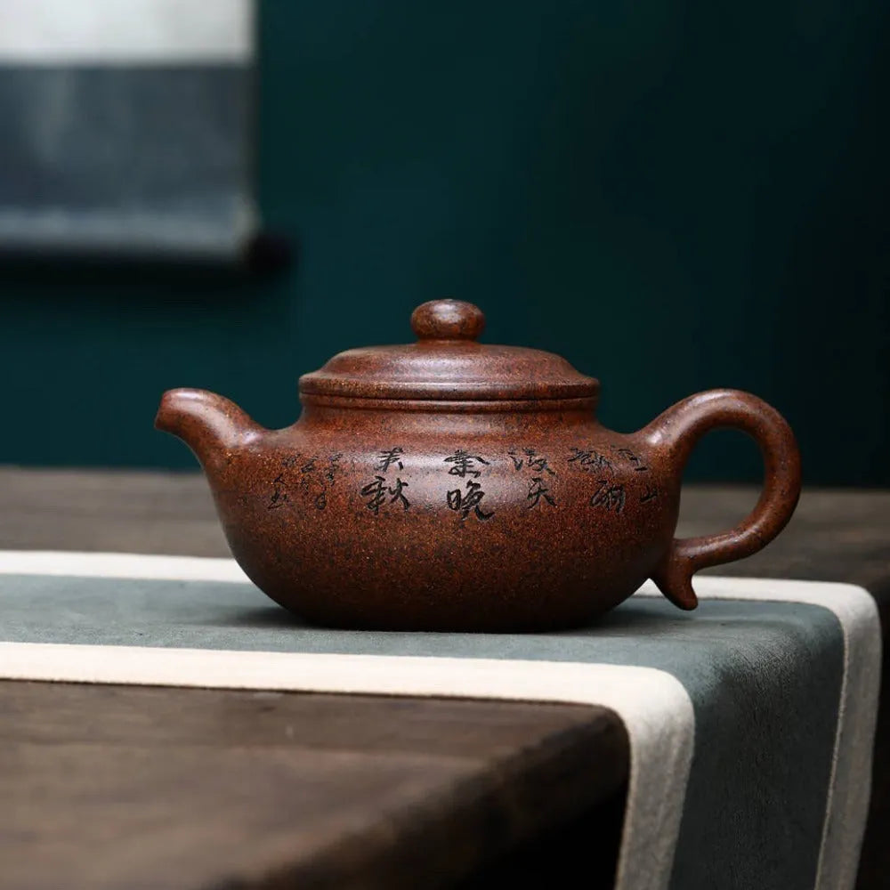 Full Handmade Yixing Zisha Teapot [Fanggu Pot] Full Set (Longgu Jin Sha - 480ml) - YIQIN TEA HOUSE | yiqinteahouse.com | >300ml, full handmade zisha teapot, new arrival, teapot, teaware, teaware set