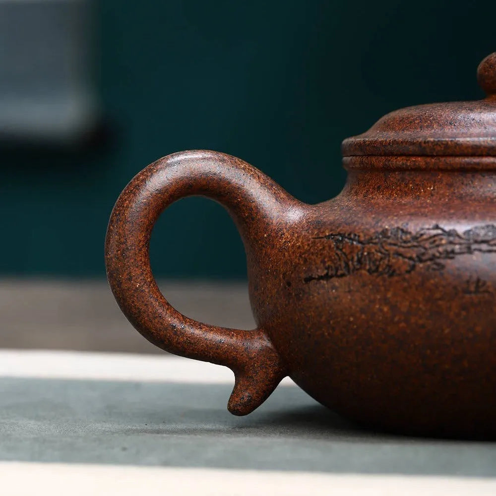 Full Handmade Yixing Zisha Teapot [Fanggu Pot] Full Set (Longgu Jin Sha - 480ml) - YIQIN TEA HOUSE | yiqinteahouse.com | >300ml, full handmade zisha teapot, new arrival, teapot, teaware, teaware set