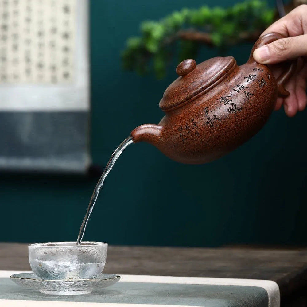 Full Handmade Yixing Zisha Teapot [Fanggu Pot] Full Set (Longgu Jin Sha - 480ml) - YIQIN TEA HOUSE | yiqinteahouse.com | >300ml, full handmade zisha teapot, new arrival, teapot, teaware, teaware set