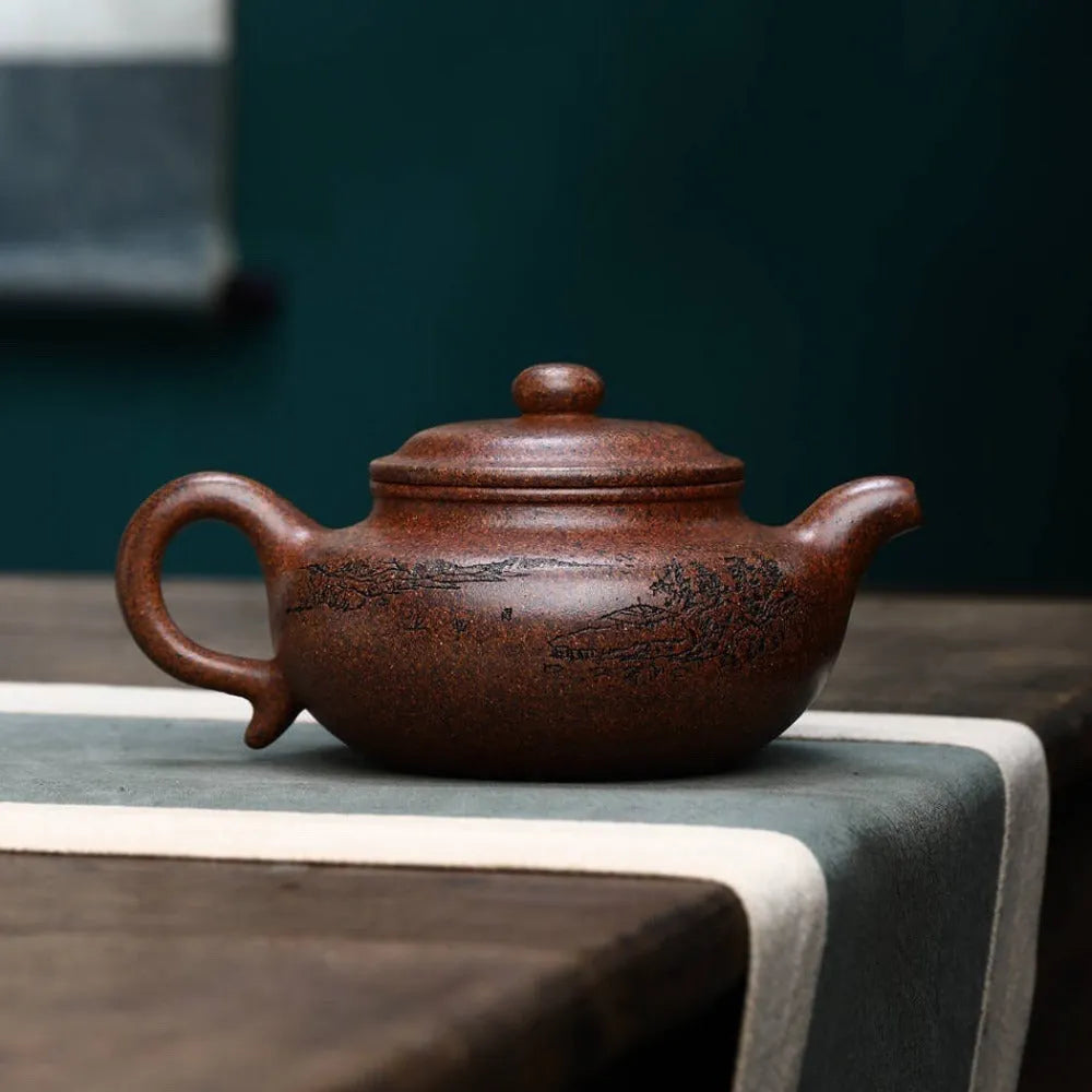 Full Handmade Yixing Zisha Teapot [Fanggu Pot] Full Set (Longgu Jin Sha - 480ml) - YIQIN TEA HOUSE | yiqinteahouse.com | >300ml, full handmade zisha teapot, new arrival, teapot, teaware, teaware set