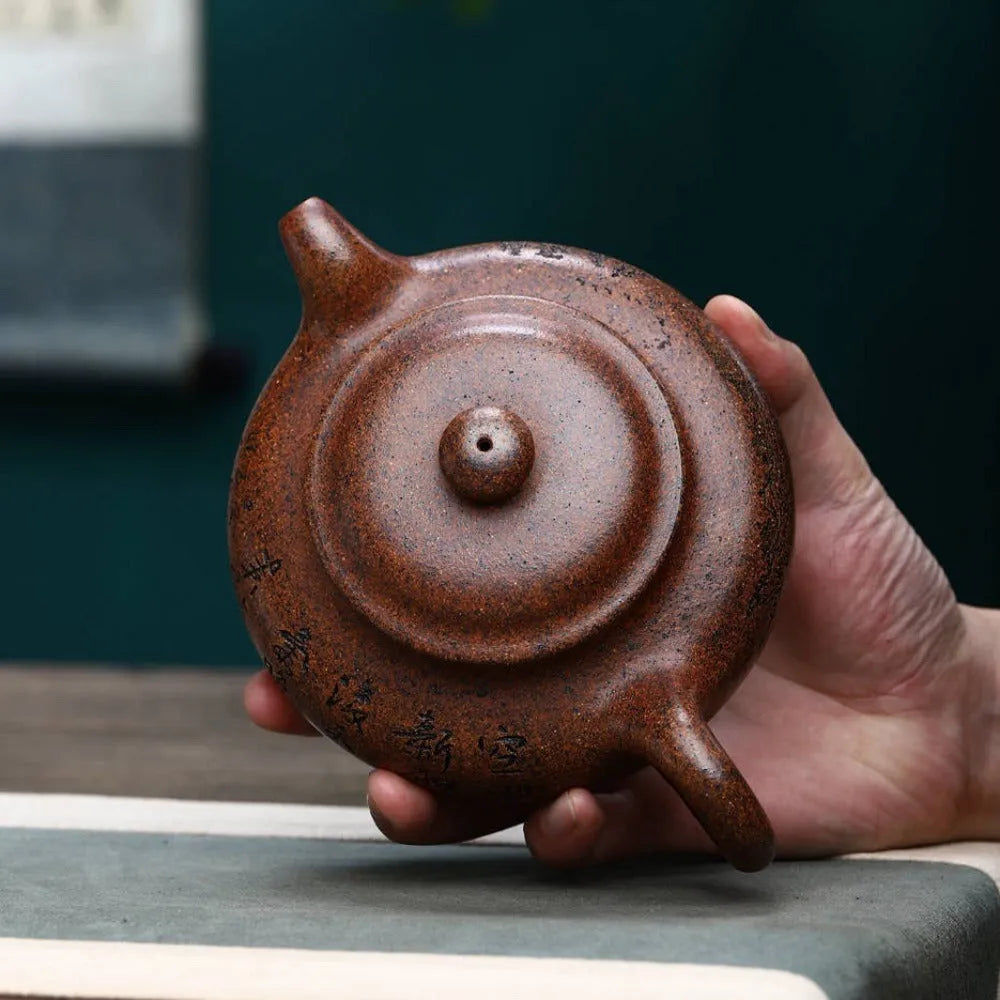 Full Handmade Yixing Zisha Teapot [Fanggu Pot] Full Set (Longgu Jin Sha - 480ml) - YIQIN TEA HOUSE | yiqinteahouse.com | >300ml, full handmade zisha teapot, new arrival, teapot, teaware, teaware set