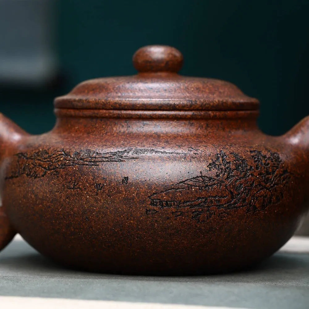 Full Handmade Yixing Zisha Teapot [Fanggu Pot] Full Set (Longgu Jin Sha - 480ml) - YIQIN TEA HOUSE | yiqinteahouse.com | >300ml, full handmade zisha teapot, new arrival, teapot, teaware, teaware set