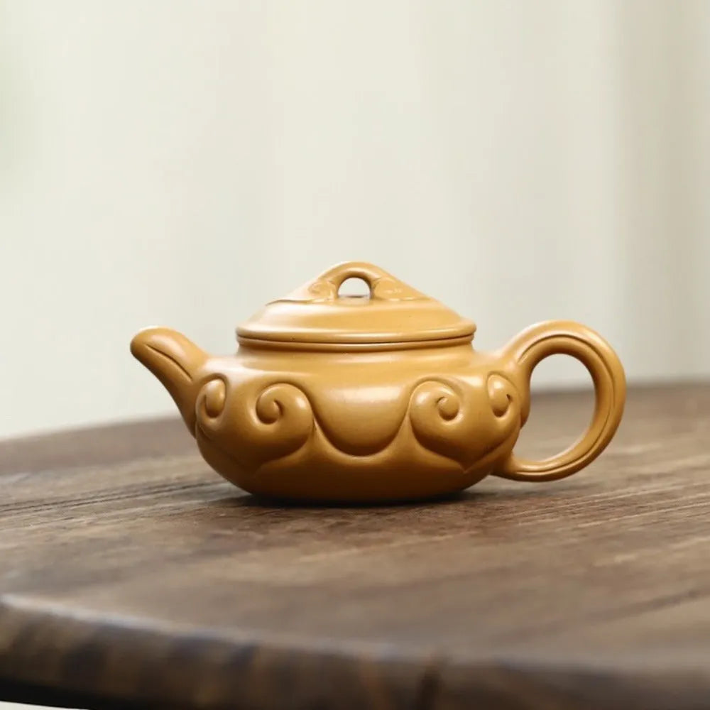 Full Handmade Yixing Zisha Teapot [Fanggu Ruyi Pot] (Huangjin Duan Ni - 150ml) - YIQIN TEA HOUSE | yiqinteahouse.com | <200ml, full handmade zisha teapot, new arrival, teapot, teaware