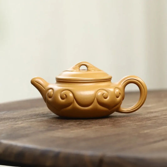 Full Handmade Yixing Zisha Teapot [Fanggu Ruyi Pot] (Huangjin Duan Ni - 150ml) - YIQIN TEA HOUSE | yiqinteahouse.com | <200ml, full handmade zisha teapot, new arrival, teapot, teaware