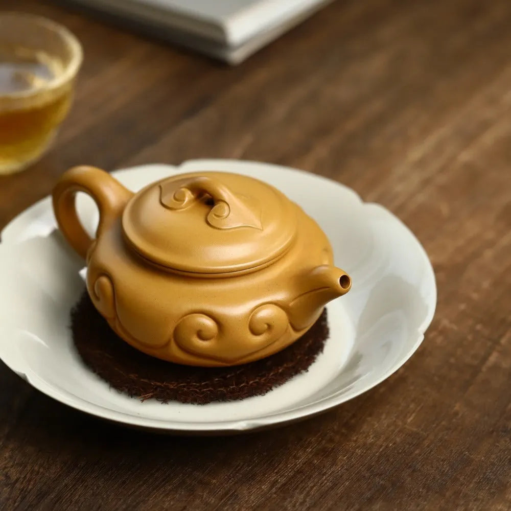 Full Handmade Yixing Zisha Teapot [Fanggu Ruyi Pot] (Huangjin Duan Ni - 150ml) - YIQIN TEA HOUSE | yiqinteahouse.com | <200ml, full handmade zisha teapot, new arrival, teapot, teaware