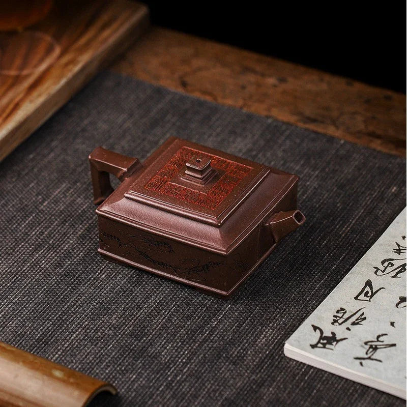 Full Handmade Yixing Zisha Teapot [Fu Ban Xia Qu] (Ziyu Jin Sha - 200ml) - YIQIN TEA HOUSE | yiqinteahouse.com | 200-300ml, full handmade zisha teapot, teapot, teaware