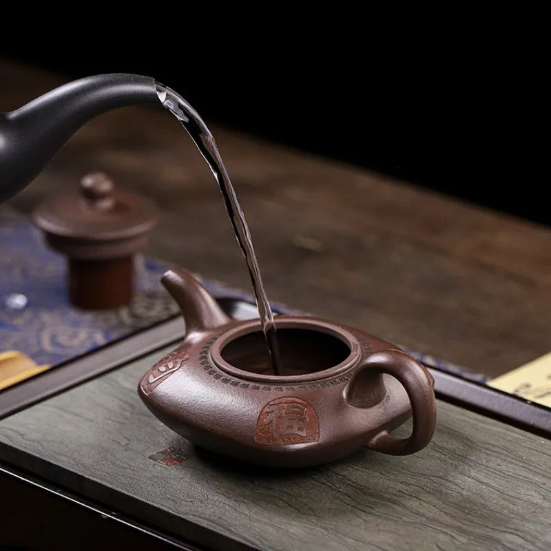 Full Handmade Yixing Zisha Teapot [Fu Yun Mian Chang] (Lao Zi Ni - 200ml) - YIQIN TEA HOUSE | yiqinteahouse.com | 200-300ml, full handmade zisha teapot, new arrival, teapot, teaware