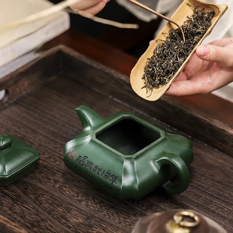 Full Handmade Yixing Zisha Teapot [Fu Yun Wan Jia] (Feicui Lu Ni - 450ml) - YIQIN TEA HOUSE | yiqinteahouse.com | >300ml, full handmade zisha teapot, new arrival, teapot, teaware