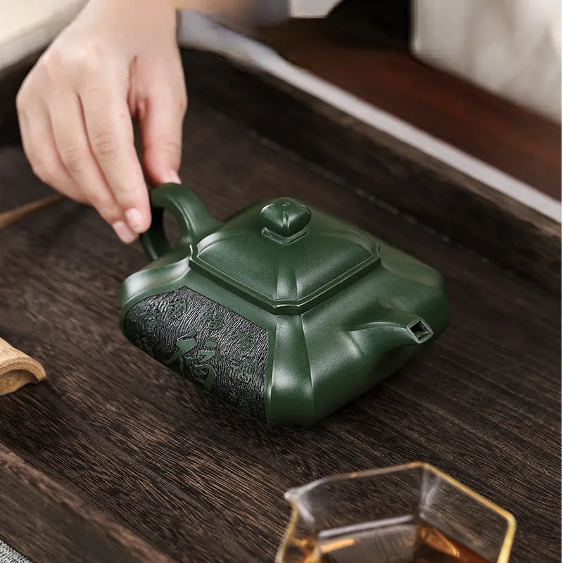 Full Handmade Yixing Zisha Teapot [Fu Yun Wan Jia] (Feicui Lu Ni - 450ml) - YIQIN TEA HOUSE | yiqinteahouse.com | >300ml, full handmade zisha teapot, new arrival, teapot, teaware