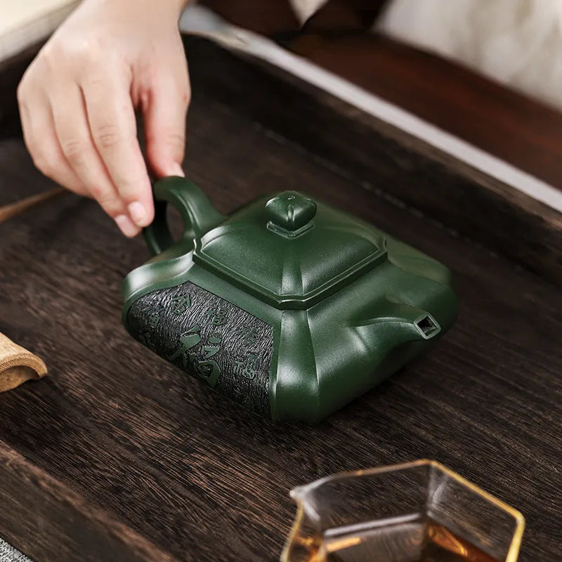 Full Handmade Yixing Zisha Teapot [Fu Yun Wan Jia] (Feicui Lu Ni - 450ml) - YIQIN TEA HOUSE | yiqinteahouse.com | >300ml, full handmade zisha teapot, new arrival, teapot, teaware