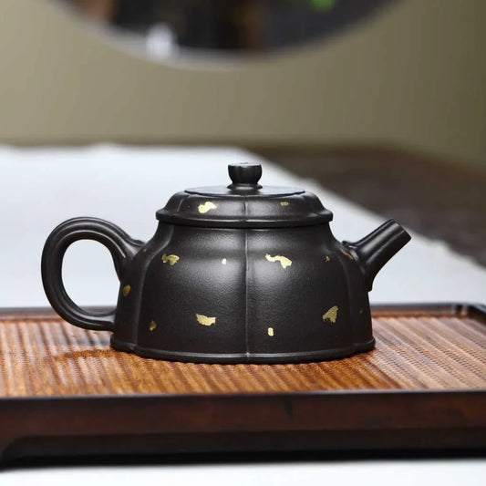 Teko Zisha Yixing Buatan Tangan Sepenuhnya [Periuk Bulan Separuh Emas] (Shi Huang - 280ml)
