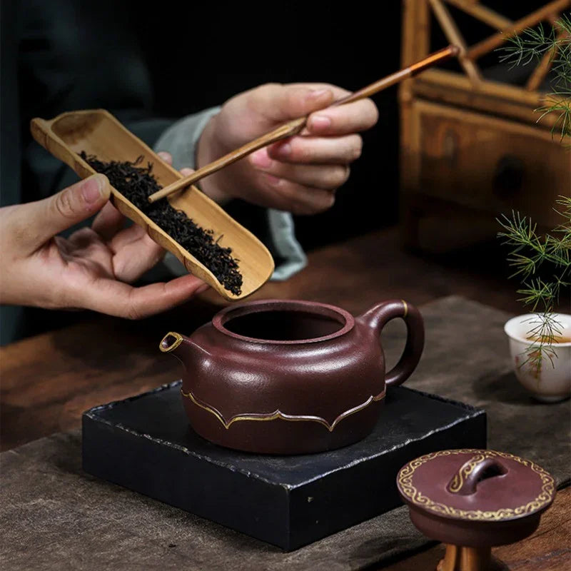Teko Zisha Yixing Buatan Tangan Sepenuhnya [Golden Lotus] (Zi Ni - 350ml)