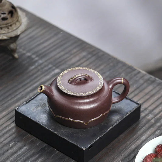Teko Zisha Yixing Buatan Tangan Sepenuhnya [Golden Lotus] (Zi Ni - 350ml)