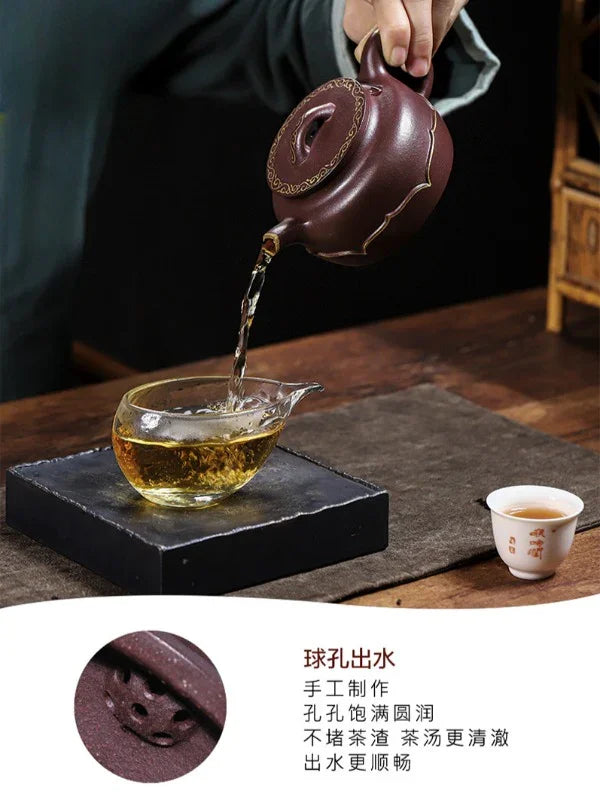 Teko Zisha Yixing Buatan Tangan Sepenuhnya [Golden Lotus] (Zi Ni - 350ml)