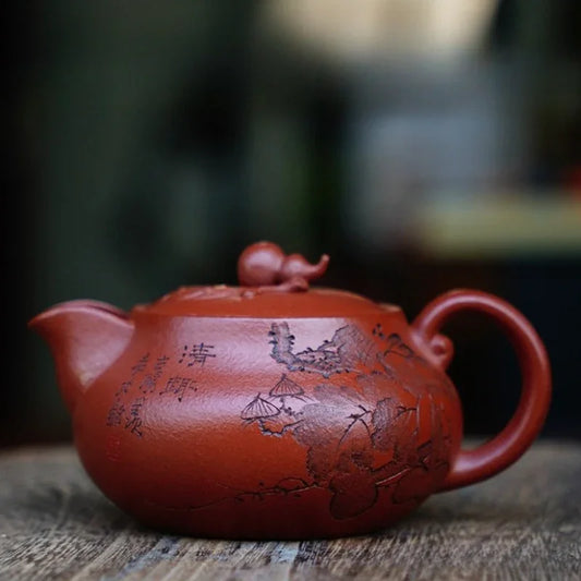 Teko Zisha Yixing Buatan Tangan Sepenuhnya [Good Fortune & Prosperity Pot] (Zhu Ni - 200ml)
