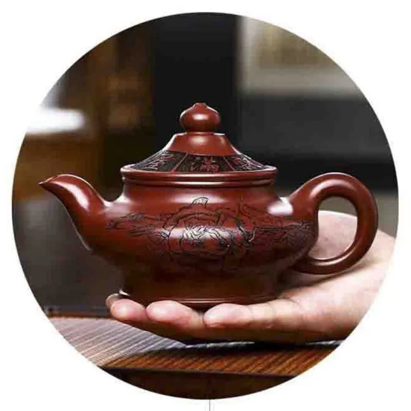 Full Handmade Yixing Zisha Teapot [Hua Kai Fugui] 1 Pot 5 Cups Set (Long Xue Sha - 380ml) - YIQIN TEA HOUSE | yiqinteahouse.com | >300ml, full handmade zisha teapot, new arrival, teapot, teaware, teaware set