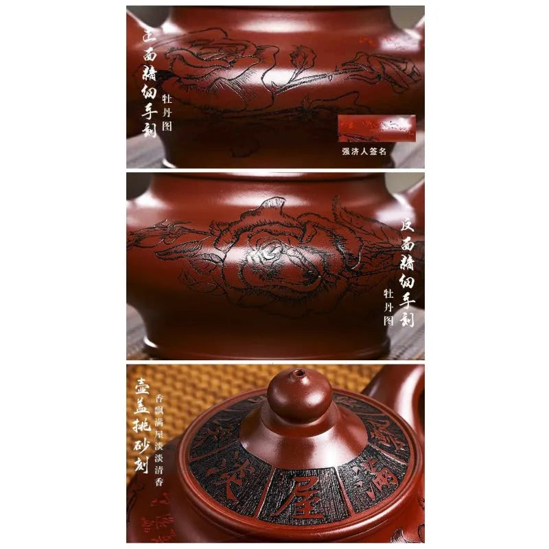 Full Handmade Yixing Zisha Teapot [Hua Kai Fugui] 1 Pot 5 Cups Set (Long Xue Sha - 380ml) - YIQIN TEA HOUSE | yiqinteahouse.com | >300ml, full handmade zisha teapot, new arrival, teapot, teaware, teaware set