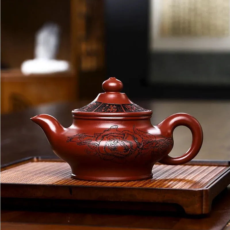 Full Handmade Yixing Zisha Teapot [Hua Kai Fugui] 1 Pot 5 Cups Set (Long Xue Sha - 380ml) - YIQIN TEA HOUSE | yiqinteahouse.com | >300ml, full handmade zisha teapot, new arrival, teapot, teaware, teaware set