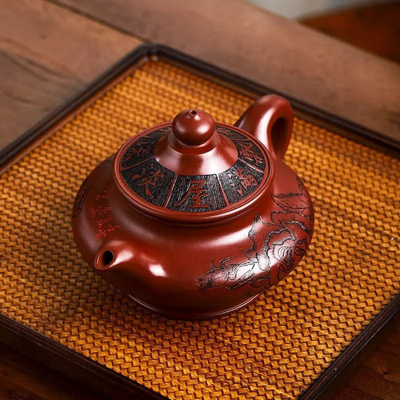 Full Handmade Yixing Zisha Teapot [Hua Kai Fugui] 1 Pot 5 Cups Set (Long Xue Sha - 380ml) - YIQIN TEA HOUSE | yiqinteahouse.com | >300ml, full handmade zisha teapot, new arrival, teapot, teaware, teaware set