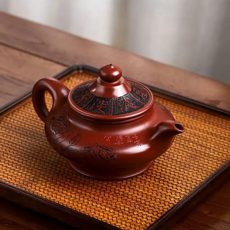 Full Handmade Yixing Zisha Teapot [Hua Kai Fugui] 1 Pot 5 Cups Set (Long Xue Sha - 380ml) - YIQIN TEA HOUSE | yiqinteahouse.com | >300ml, full handmade zisha teapot, new arrival, teapot, teaware, teaware set