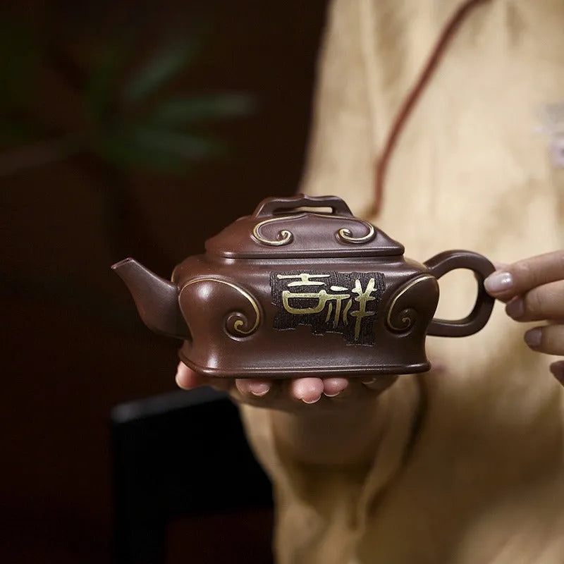 Full Handmade Yixing Zisha Teapot [Ji Xiang Ruyi] (Gu Zi Ni - 340ml) - YIQIN TEA HOUSE | yiqinteahouse.com | >300ml, full handmade zisha teapot, teapot, teaware