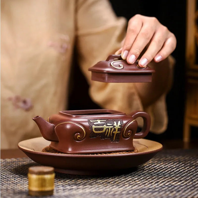 Full Handmade Yixing Zisha Teapot [Ji Xiang Ruyi] (Gu Zi Ni - 340ml) - YIQIN TEA HOUSE | yiqinteahouse.com | >300ml, full handmade zisha teapot, teapot, teaware