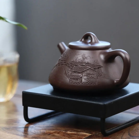 Full Handmade Yixing Zisha Teapot [Jiangnan Ziye Shi Piao Pot] (Zi Ni - 220ml) - YIQIN TEA HOUSE | yiqinteahouse.com | 200-300ml, full handmade zisha teapot, teapot, teaware