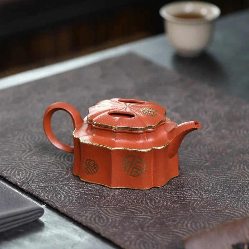Teko Zisha Yixing Buatan Tangan Sepenuhnya [Jin Ling Fu Wen] (Zhu Sha Zhu Ni - 150ml)