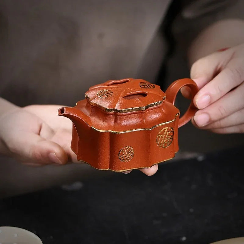 Teko Zisha Yixing Buatan Tangan Sepenuhnya [Jin Ling Fu Wen] (Zhu Sha Zhu Ni - 150ml)