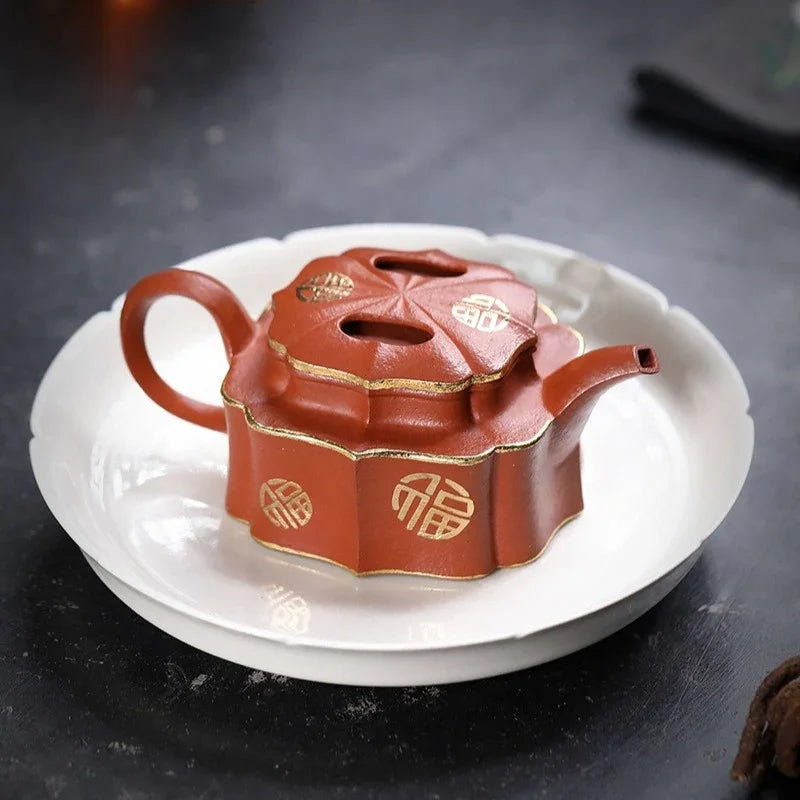 Teko Zisha Yixing Buatan Tangan Sepenuhnya [Jin Ling Fu Wen] (Zhu Sha Zhu Ni - 150ml)