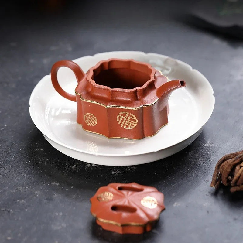 Teko Zisha Yixing Buatan Tangan Sepenuhnya [Jin Ling Fu Wen] (Zhu Sha Zhu Ni - 150ml)
