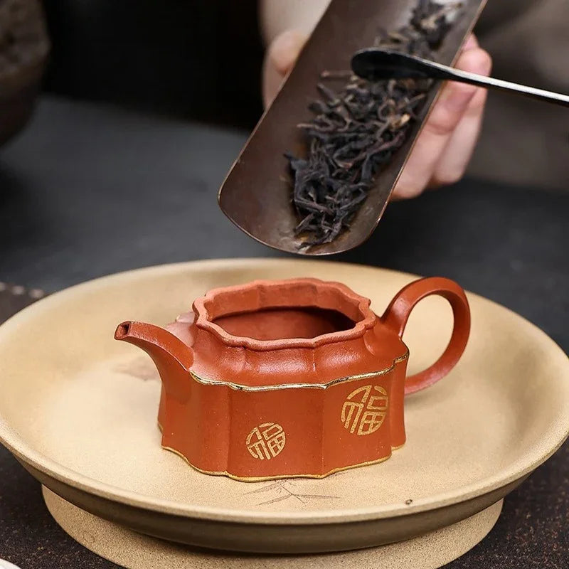 Teko Zisha Yixing Buatan Tangan Sepenuhnya [Jin Ling Fu Wen] (Zhu Sha Zhu Ni - 150ml)