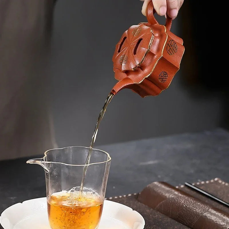 Teko Zisha Yixing Buatan Tangan Sepenuhnya [Jin Ling Fu Wen] (Zhu Sha Zhu Ni - 150ml)