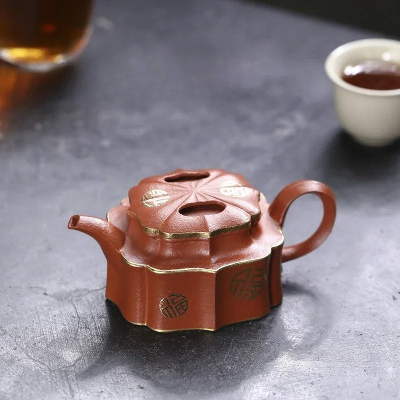 Teko Zisha Yixing Buatan Tangan Sepenuhnya [Jin Ling Fu Wen] (Zhu Sha Zhu Ni - 150ml)