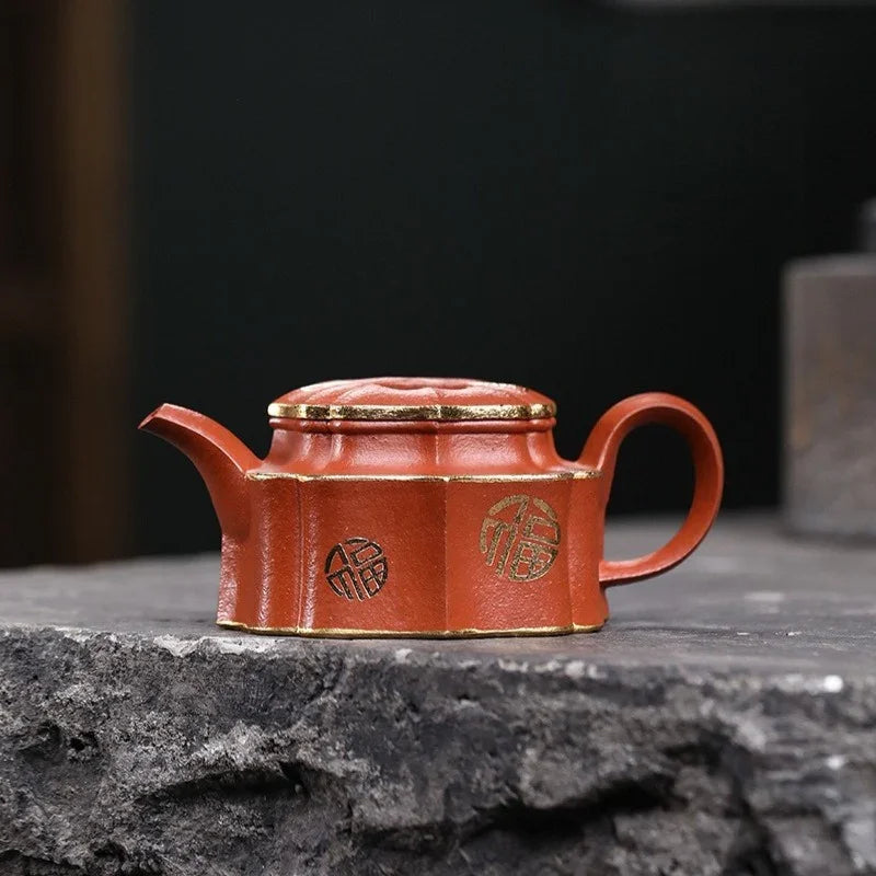 Teko Zisha Yixing Buatan Tangan Sepenuhnya [Jin Ling Fu Wen] (Zhu Sha Zhu Ni - 150ml)