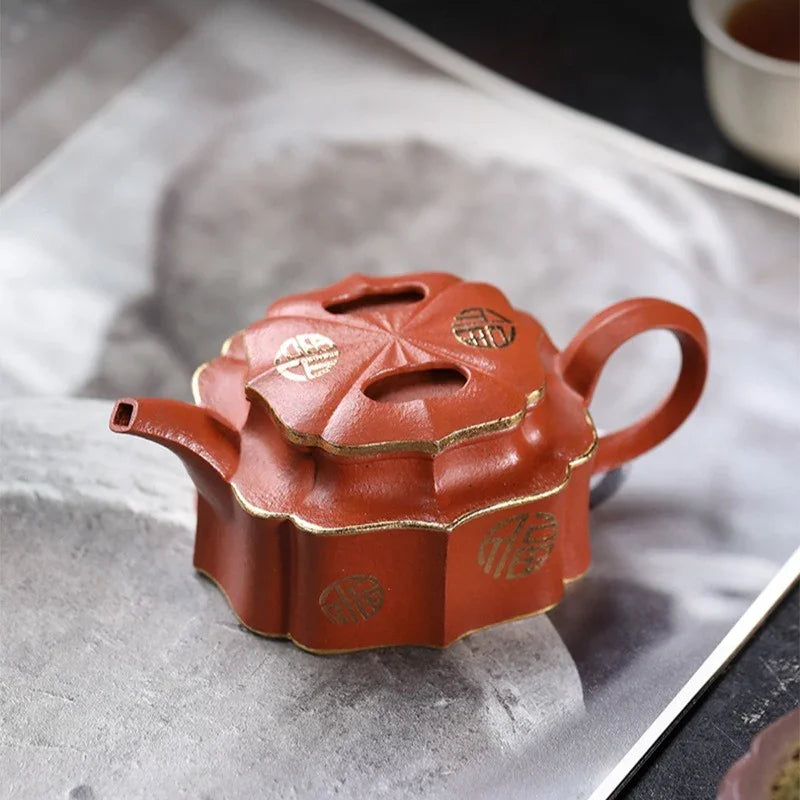 Teko Zisha Yixing Buatan Tangan Sepenuhnya [Jin Ling Fu Wen] (Zhu Sha Zhu Ni - 150ml)