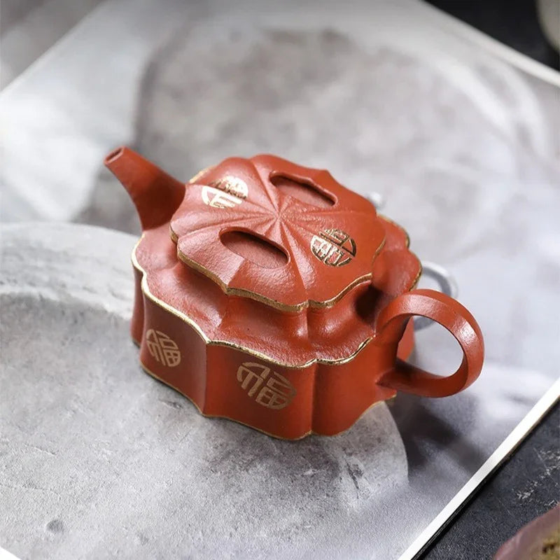Teko Zisha Yixing Buatan Tangan Sepenuhnya [Jin Ling Fu Wen] (Zhu Sha Zhu Ni - 150ml)