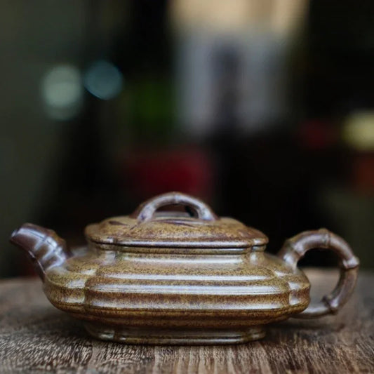 Teko Yixing Zisha Buatan Tangan Sepenuhnya [Jin Nang Xu Bian Pot] (Qing Duan Ni Dibakar Kayu Api - 200ml)