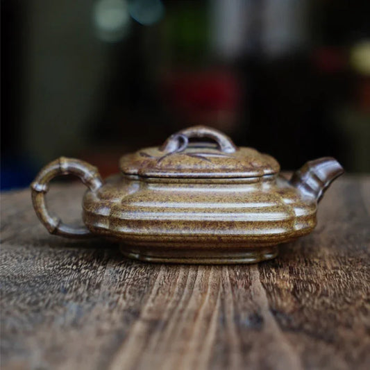 Teko Yixing Zisha Buatan Tangan Sepenuhnya [Jin Nang Xu Bian Pot] (Qing Duan Ni Dibakar Kayu Api - 200ml)