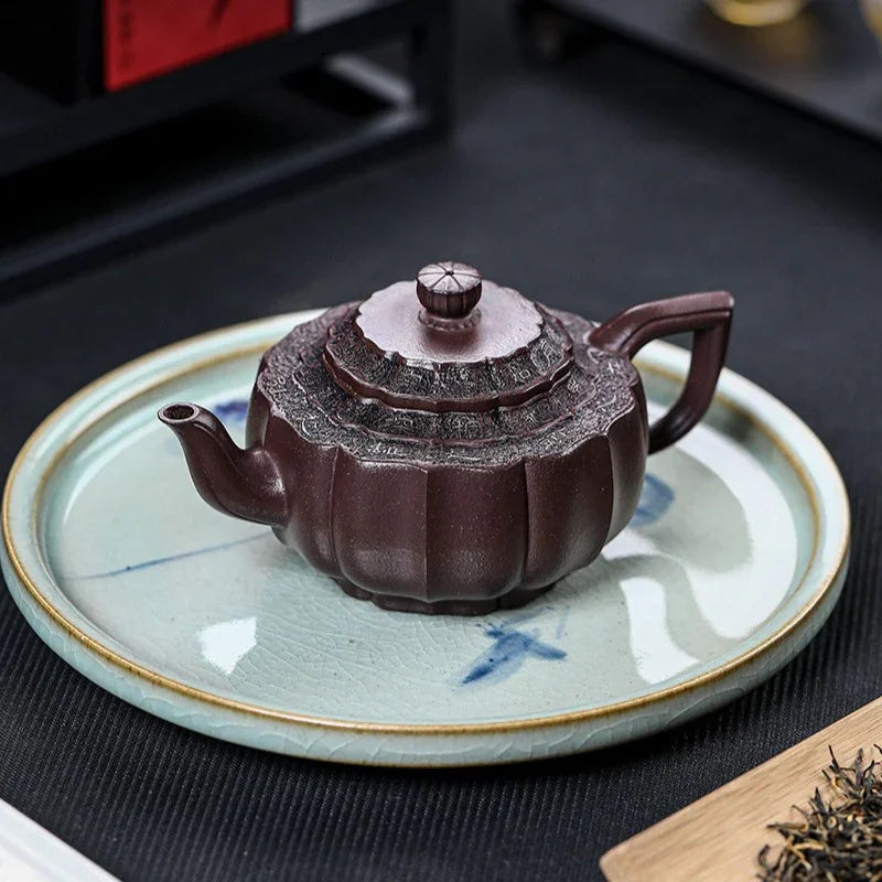 Teko Zisha Yixing Buatan Tangan Sepenuhnya [Jin Wen Yu Wan] (Zi Ni - 300ml)