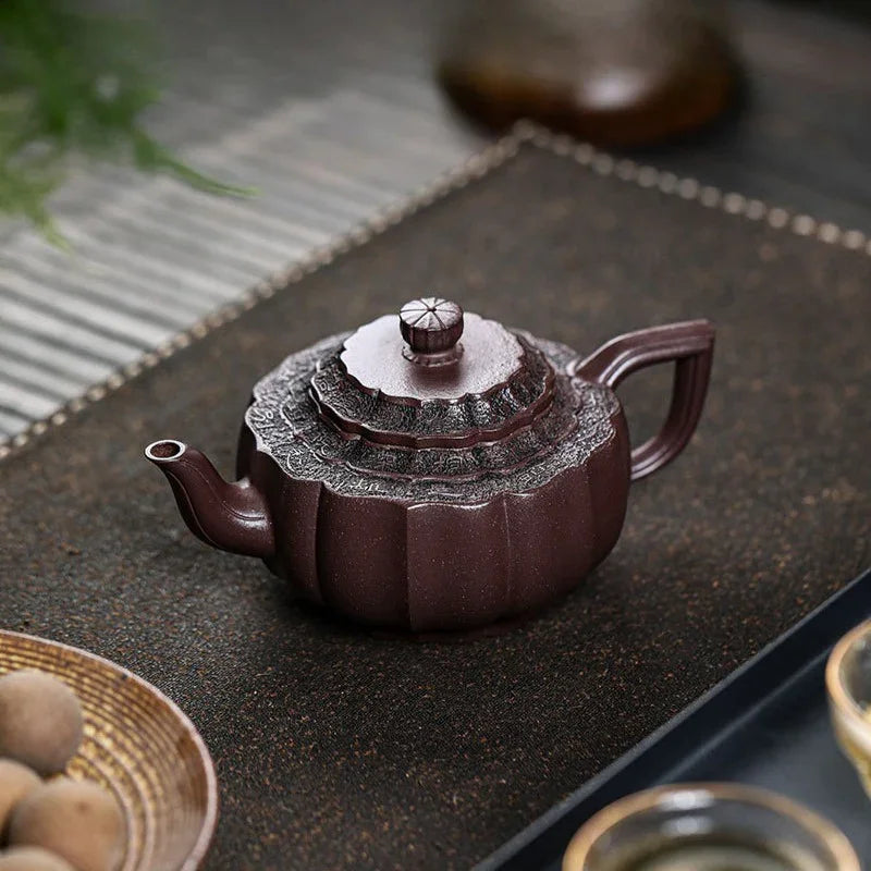 全手工宜兴紫砂茶壶[筋纹玉碗] (黄龙山紫泥- 300ml)