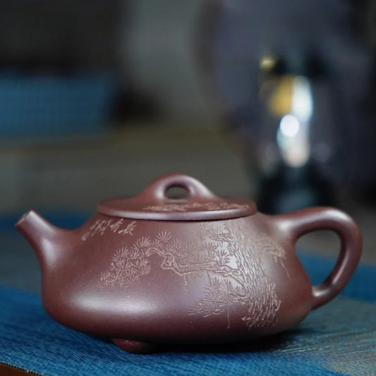 Teko Zisha Yixing Buatan Tangan Sepenuhnya [Jingzhou Shi Piao Pot - Song Feng Qin Yun] (Zi Ni - 300ml)