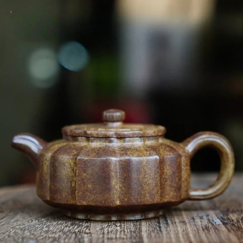 Théière Yixing Zisha entièrement faite à la main [Jinnang Zhou Pan Pot] (Qing Duan Ni Fired - 140 ml)
