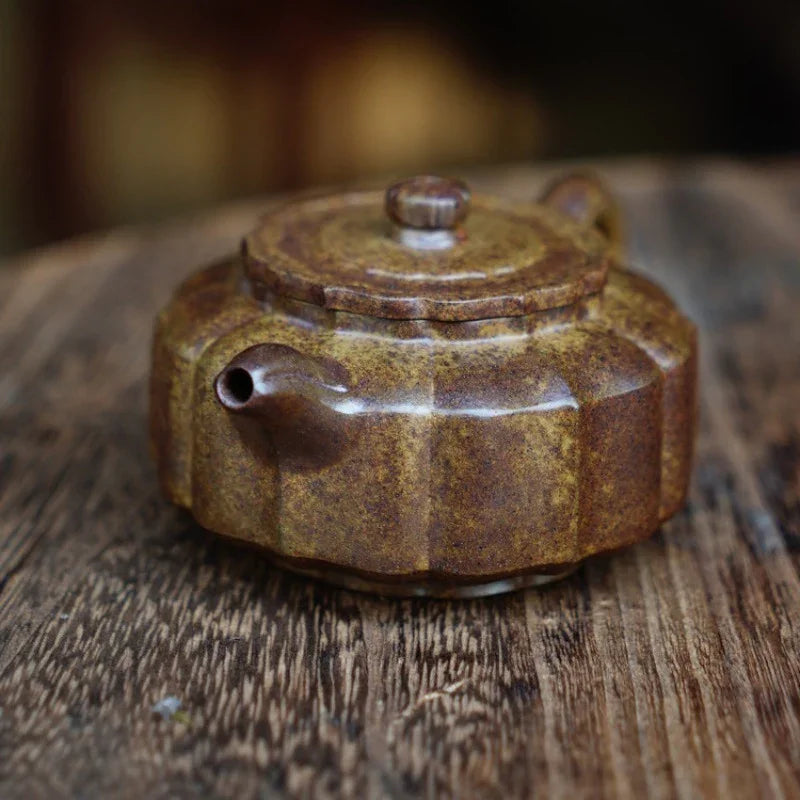 Théière Yixing Zisha entièrement faite à la main [Jinnang Zhou Pan Pot] (Qing Duan Ni Fired - 140 ml)