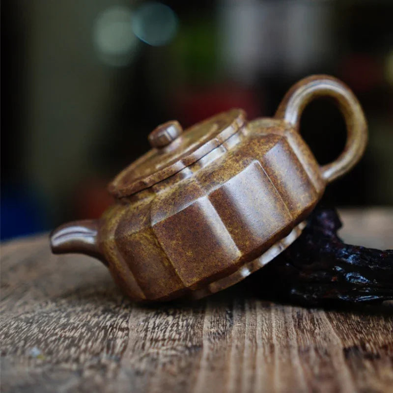Théière Yixing Zisha entièrement faite à la main [Jinnang Zhou Pan Pot] (Qing Duan Ni Fired - 140 ml)