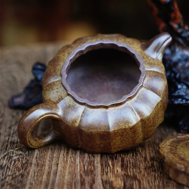 Théière Yixing Zisha entièrement faite à la main [Jinnang Zhou Pan Pot] (Qing Duan Ni Fired - 140 ml)