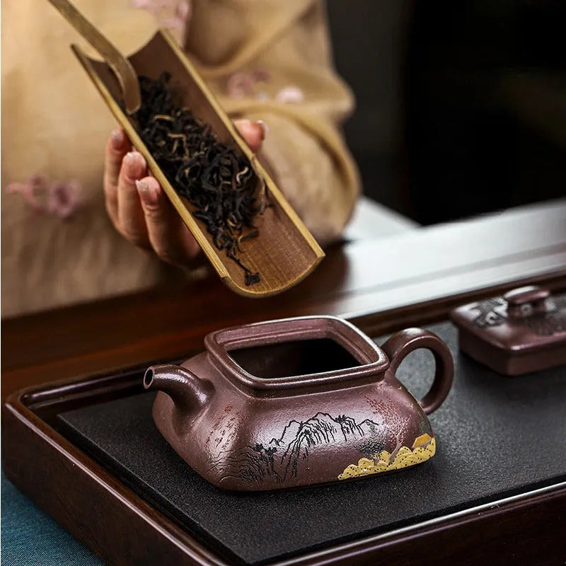 Full Handmade Yixing Zisha Teapot [Jinxiu Shanhe] (Ziyu Jin Sha - 220ml) - YIQIN TEA HOUSE | yiqinteahouse.com | 200-300ml, full handmade zisha teapot, new arrival, teapot, teaware