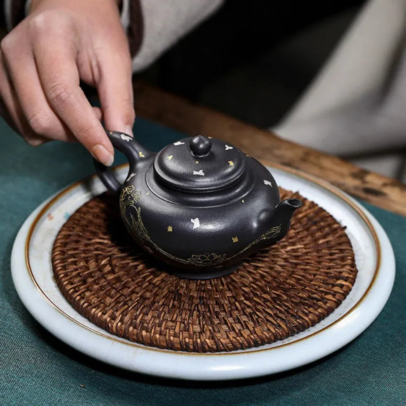 Full Handmade Yixing Zisha Teapot [Jixiang Xiao Ying] (Hei Luolan - 120ml) - YIQIN TEA HOUSE | yiqinteahouse.com | <200ml, full handmade zisha teapot, new arrival, teapot, teaware