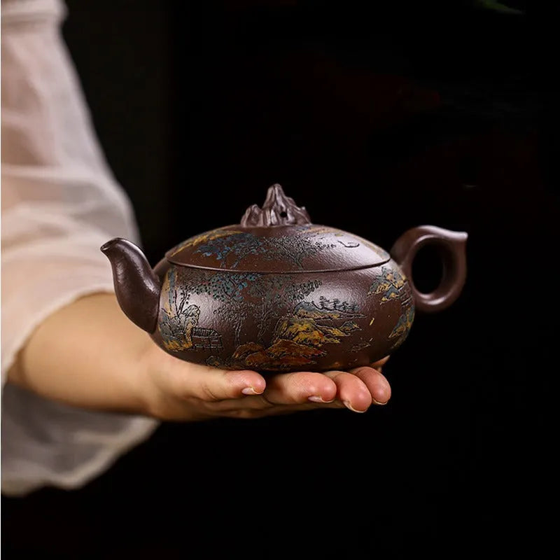 Full Handmade Yixing Zisha Teapot [Kaoshan Shi] (Ziyu Jin Sha - 270ml) - YIQIN TEA HOUSE | yiqinteahouse.com | 200-300ml, full handmade zisha teapot, new arrival, teapot, teaware