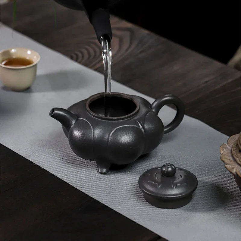 Full Handmade Yixing Zisha Teapot [Lianhua Ding] (Tian Qing Ni - 320ml) - YIQIN TEA HOUSE | yiqinteahouse.com | >300ml, full handmade zisha teapot, teapot, teaware